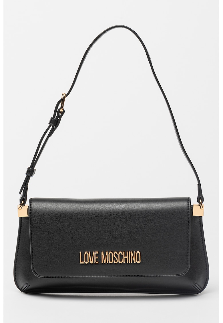 Geanta de piele ecologica cu bareta de umar si logo metalic