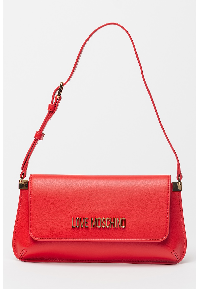 Geanta de piele ecologica cu bareta de umar si logo metalic