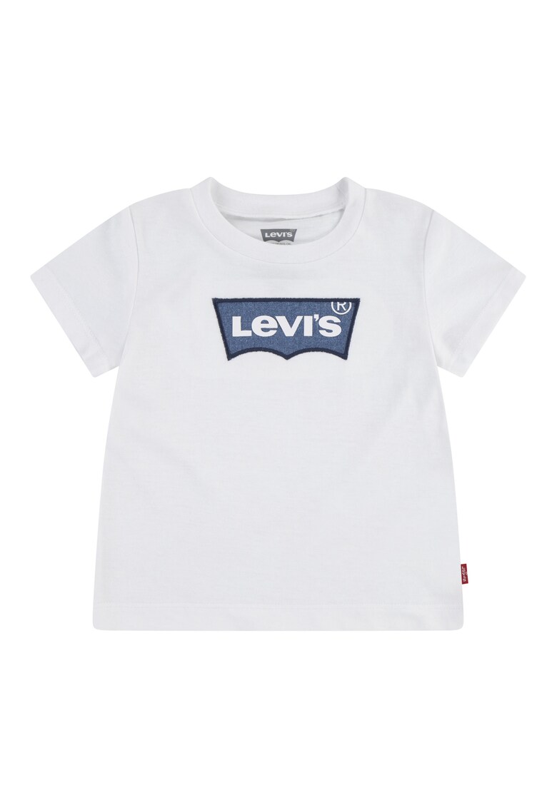 Tricou cu decolteu la baza gatului si logo brodat - Albastru inchis/Alb optic