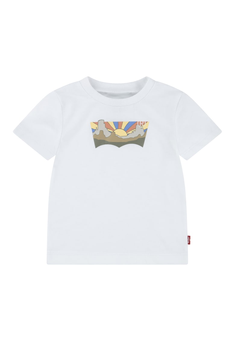 Tricou de bumbac cu imprimeu - Alb/Maro/Albastru