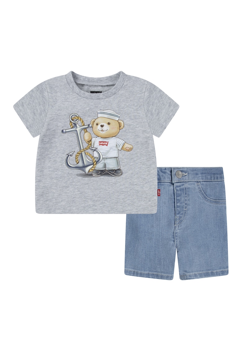 Set de blugi scurti si tricou cu imprimeu