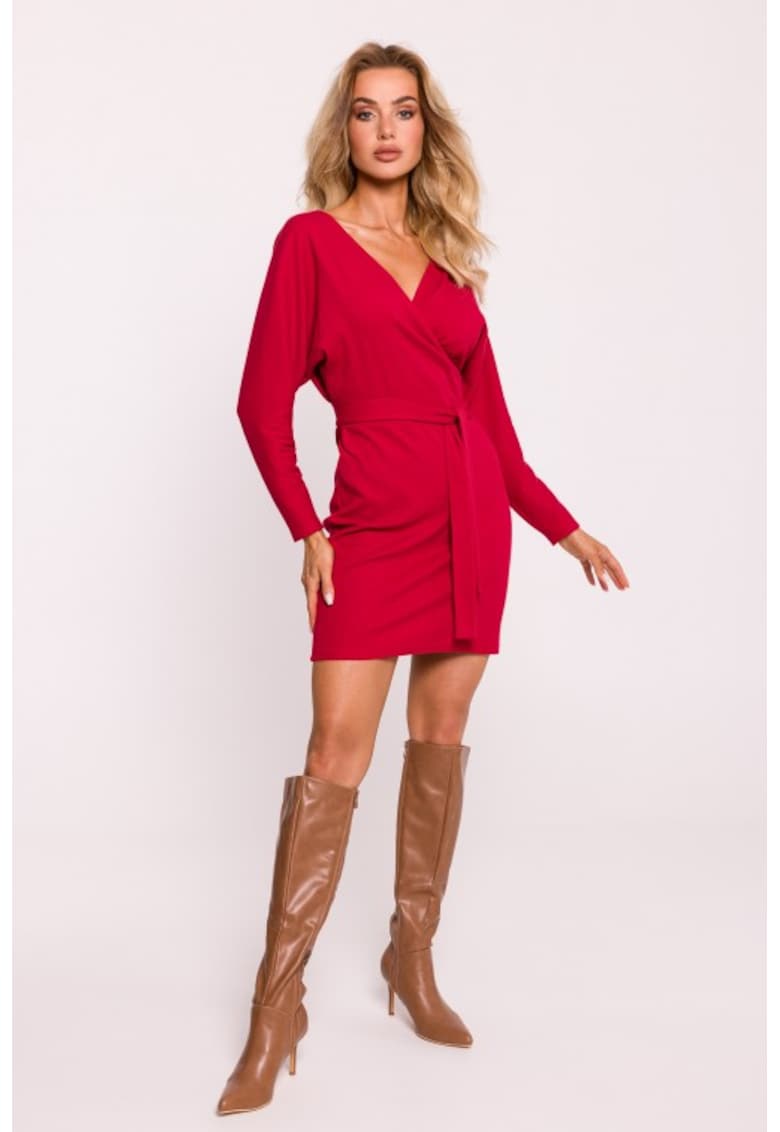Rochie mini texturata cu decolteu cache-coeur