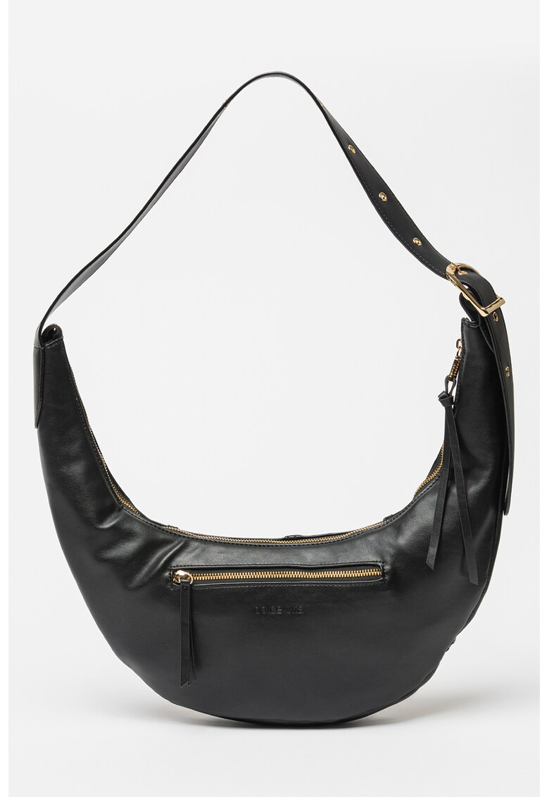 Geanta din piele cu bareta de umar - Negru