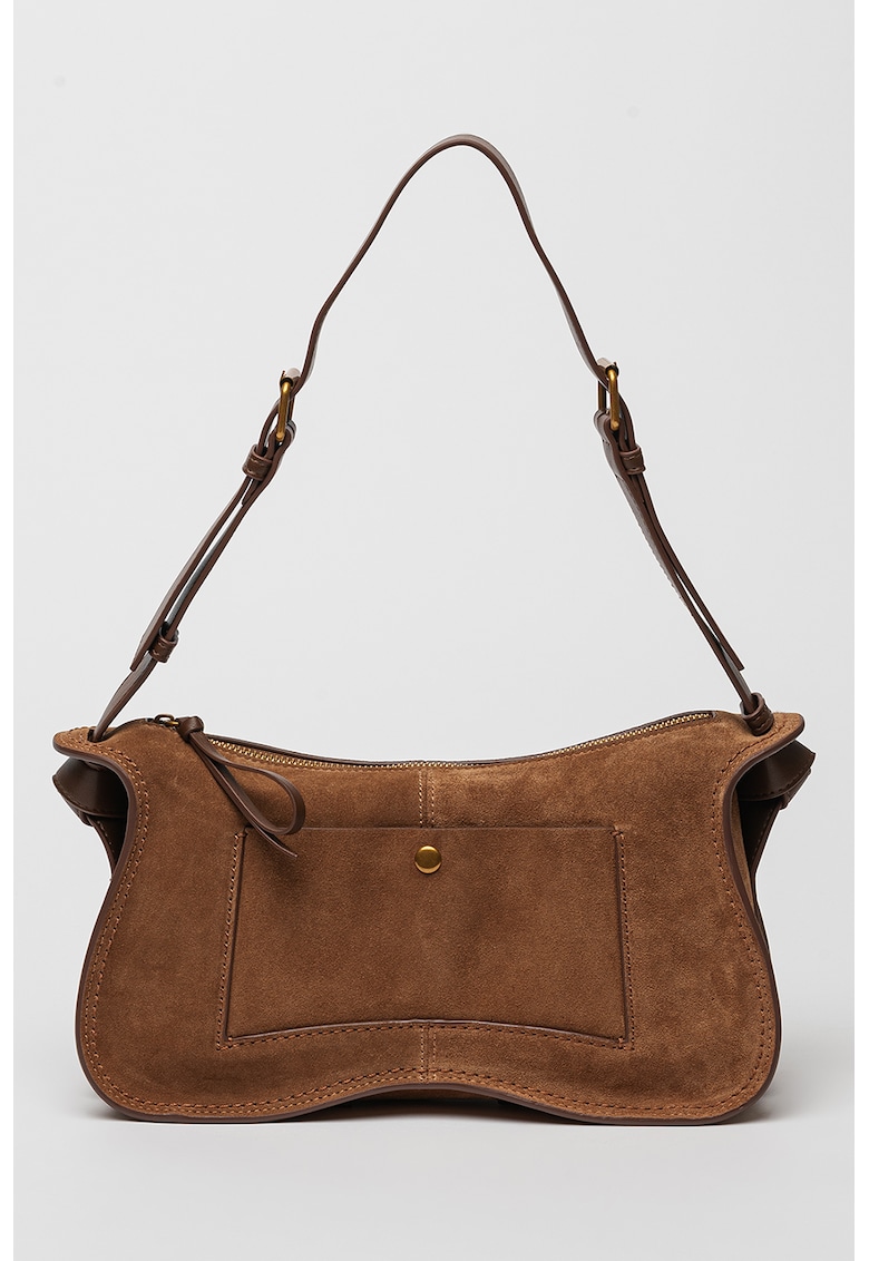 Geanta din piele si piele intoarsa cu bareta de umar Josie