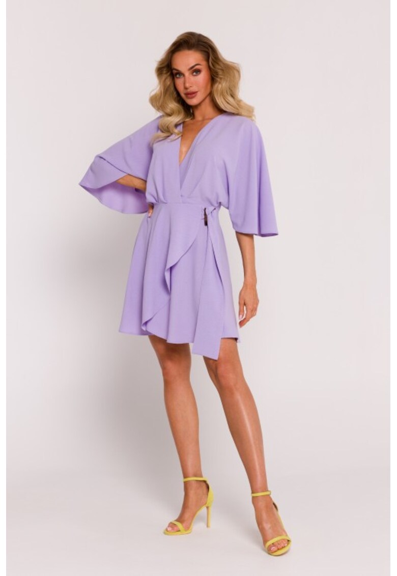 Rochie mini petrecuta cu maneci kimono - Violet