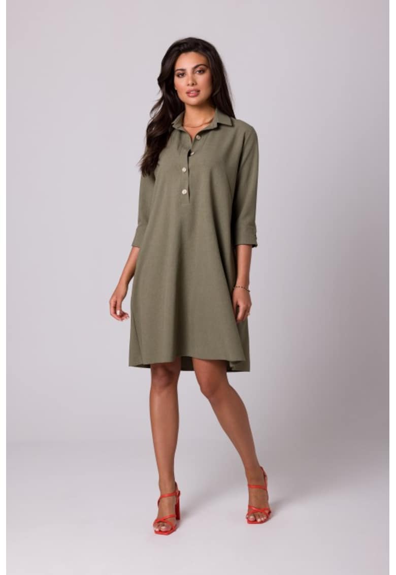 Rochie tip trapez cu guler - Verde masliniu