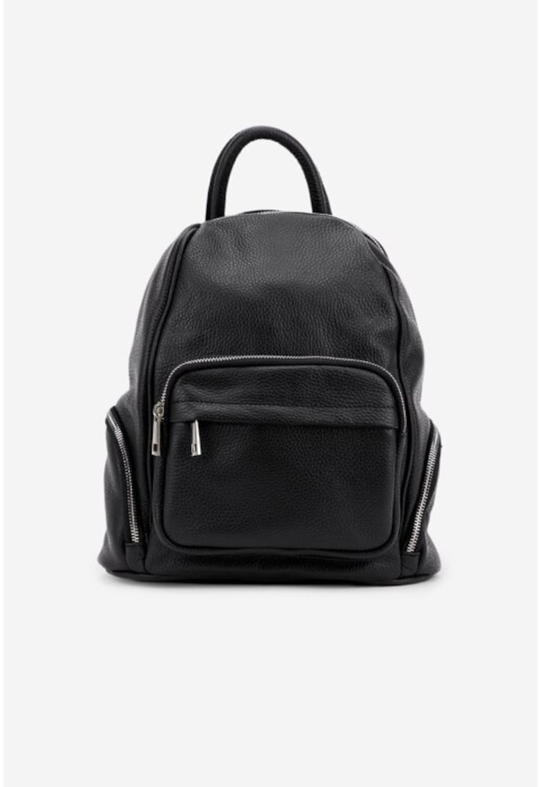 Rucsac negru din piele cu buzunare