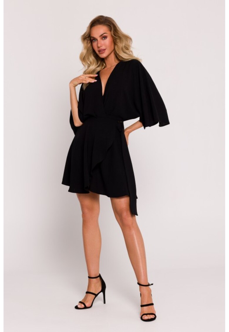 Rochie mini petrecuta cu maneci kimono - Negru