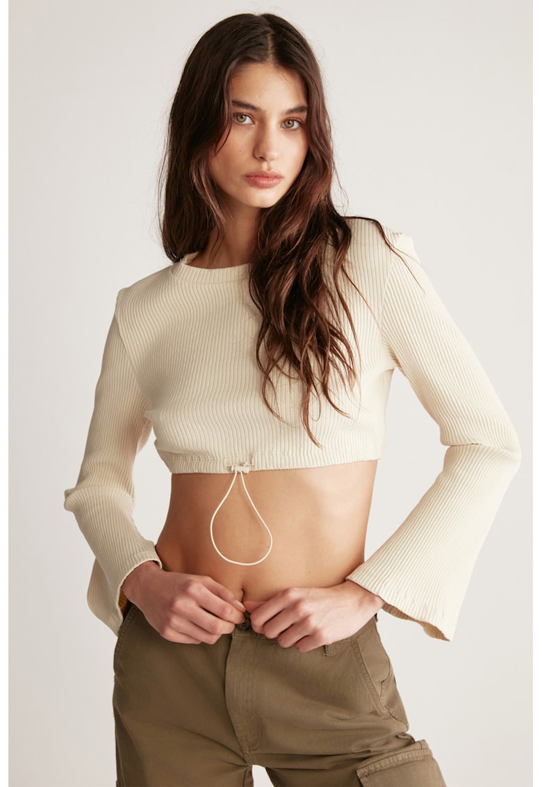 Bluza crop din amestec de bumbac cu decolteu la baza gatului