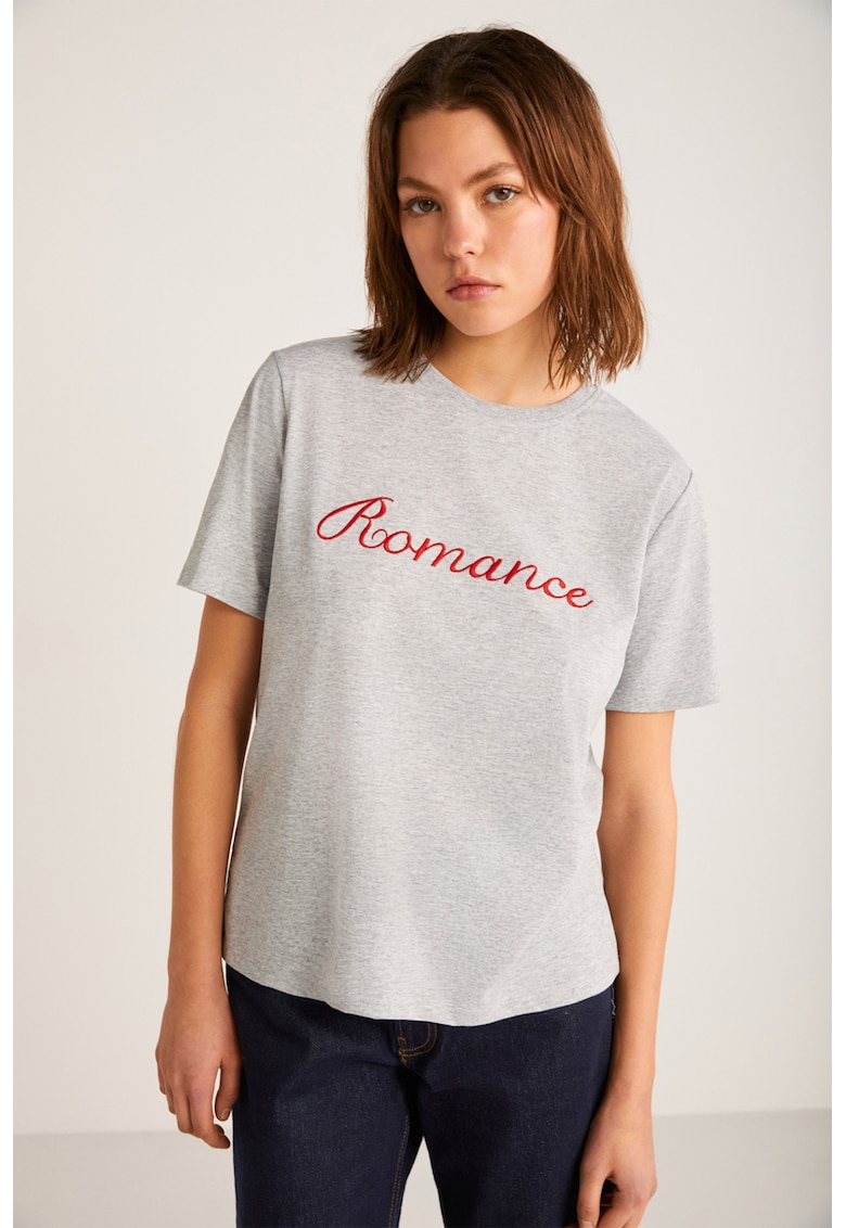 Tricou de bumbac cu broderie text