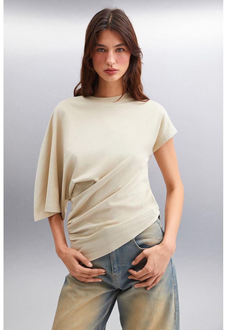 Tricou de bumbac cu model asimetric
