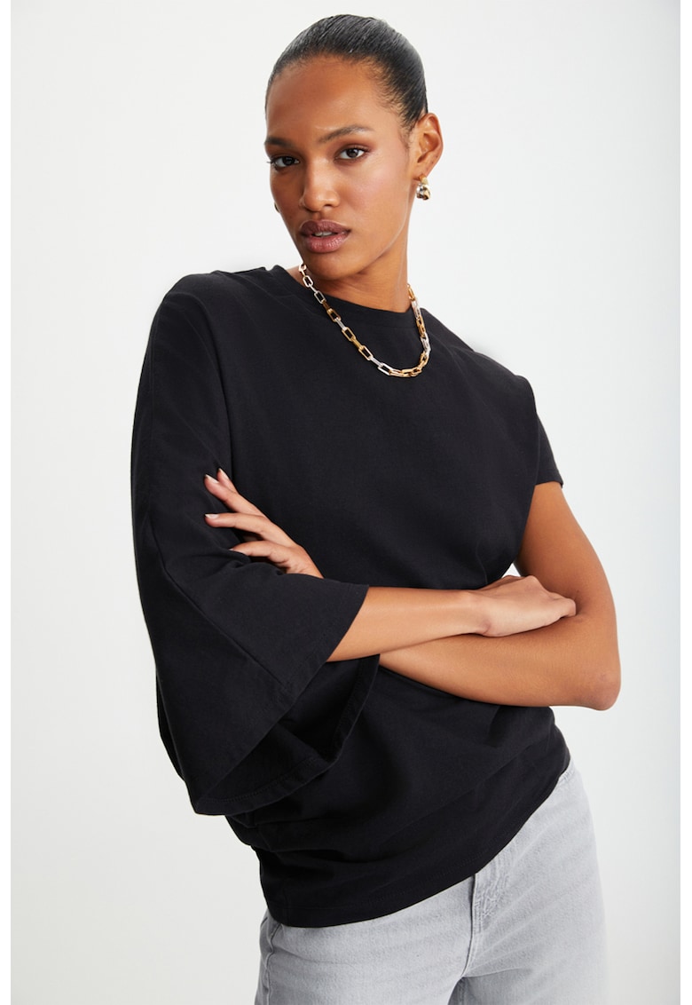 Tricou de bumbac cu model asimetric