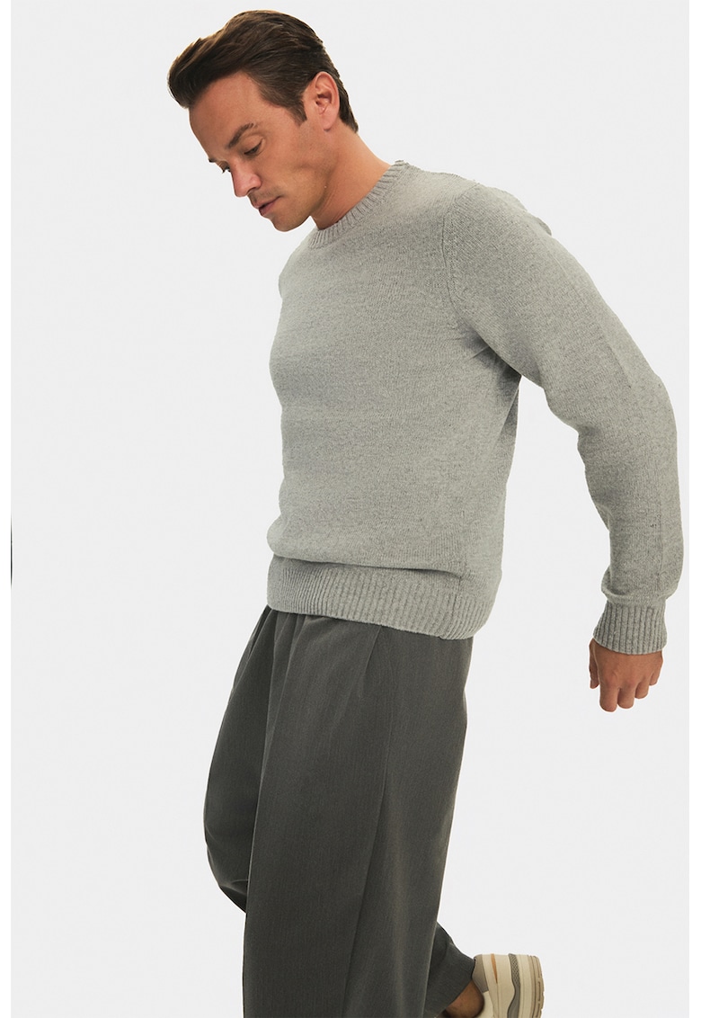 Pulover din amestec de lana cu model uni