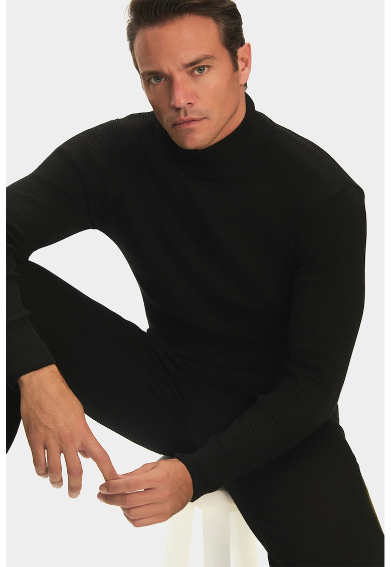 Pulover striat slim fit cu guler inalt Pulover striat slim fit cu guler inalt