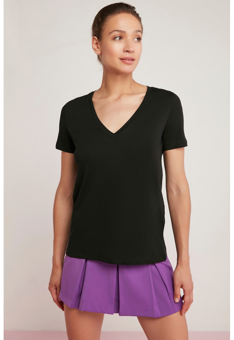 Tricou de bumbac cu decolteu in V