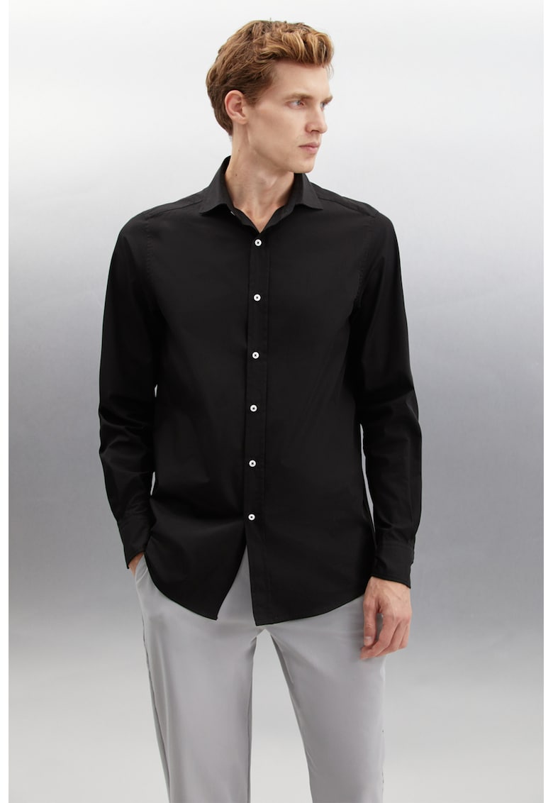 Camasa de bumbac cu maneci lungi - Negru