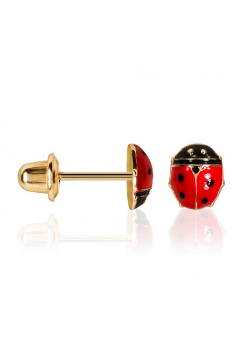 Cercei de aur in forma de buburuza - Rosu/Auriu/Negru