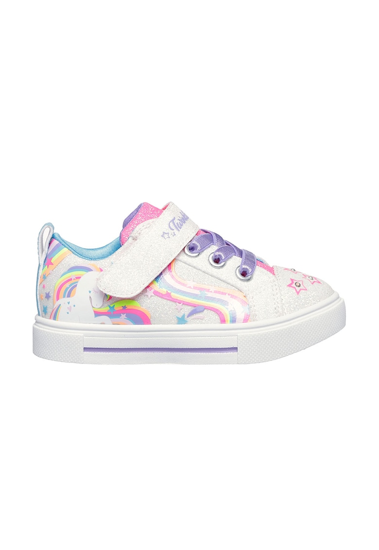 Skechers Pantofi stralucitori cu velcro si lumini Twinkle Sparks - Alb/Roz/Albastru