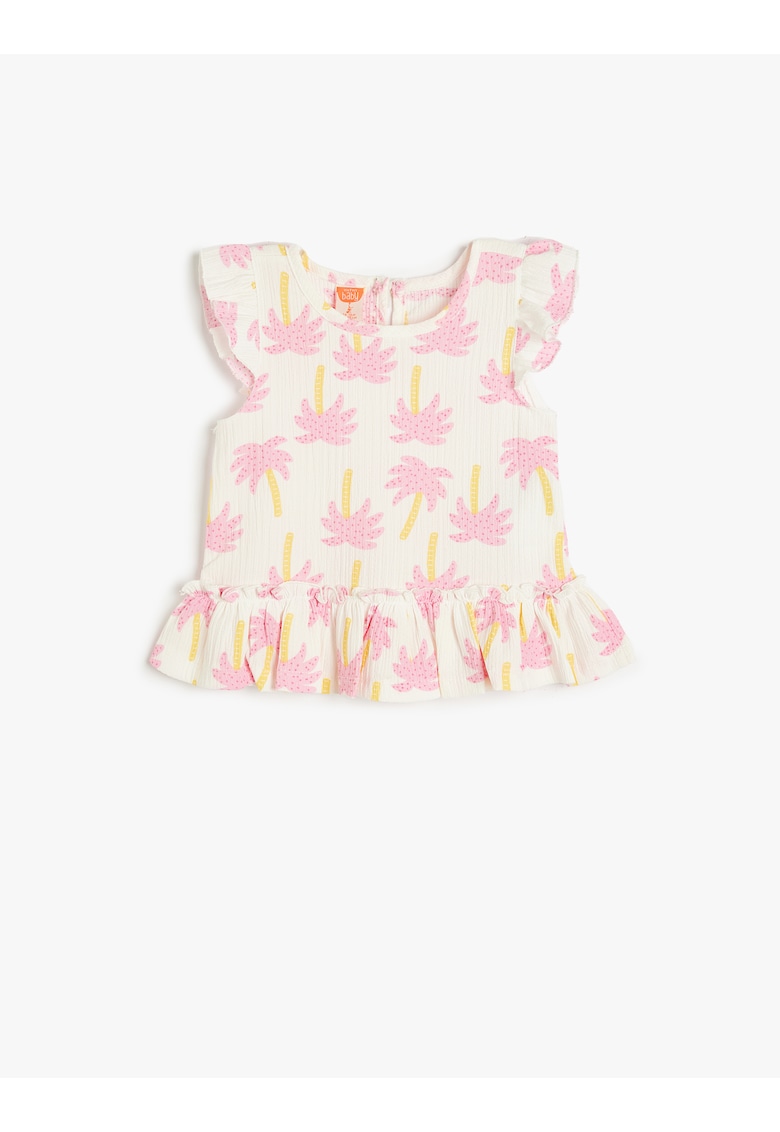Tricou cu volane si terminatie peplum - Alb