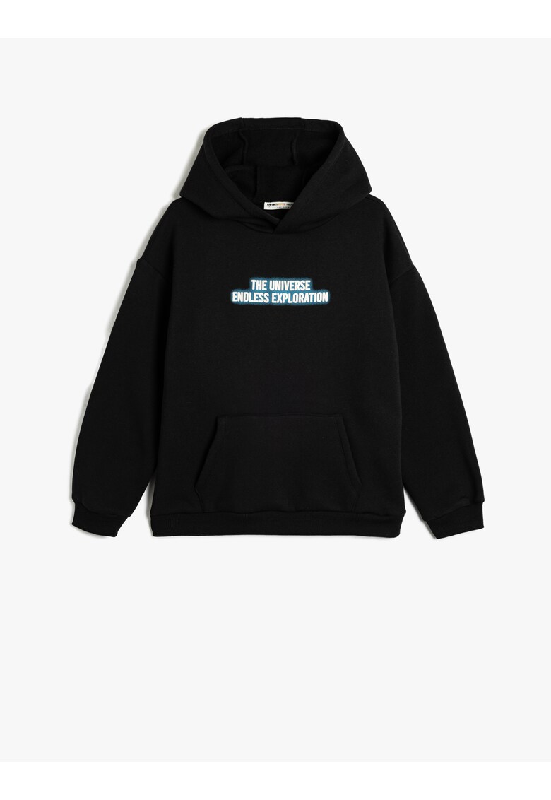 Hanorac cu buzunar kangaroo si imprimeu grafic pe partea din spate