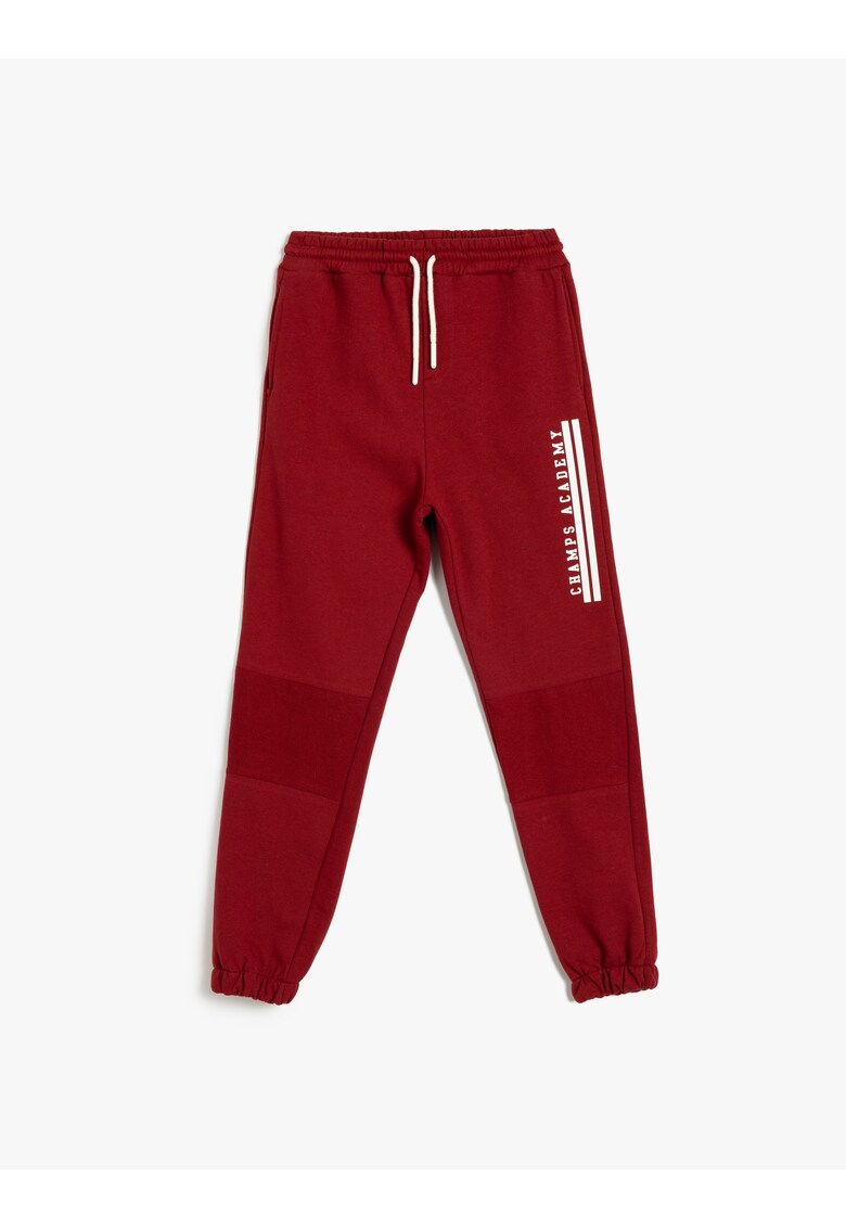 Pantaloni de trening cu snur de ajustare si imprimeu text lateral - Rosu inchis