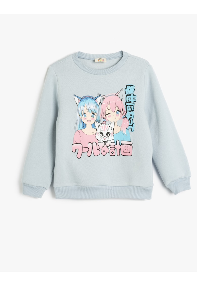 Bluza de trening cu imprimeu si decolteu la baza gatului