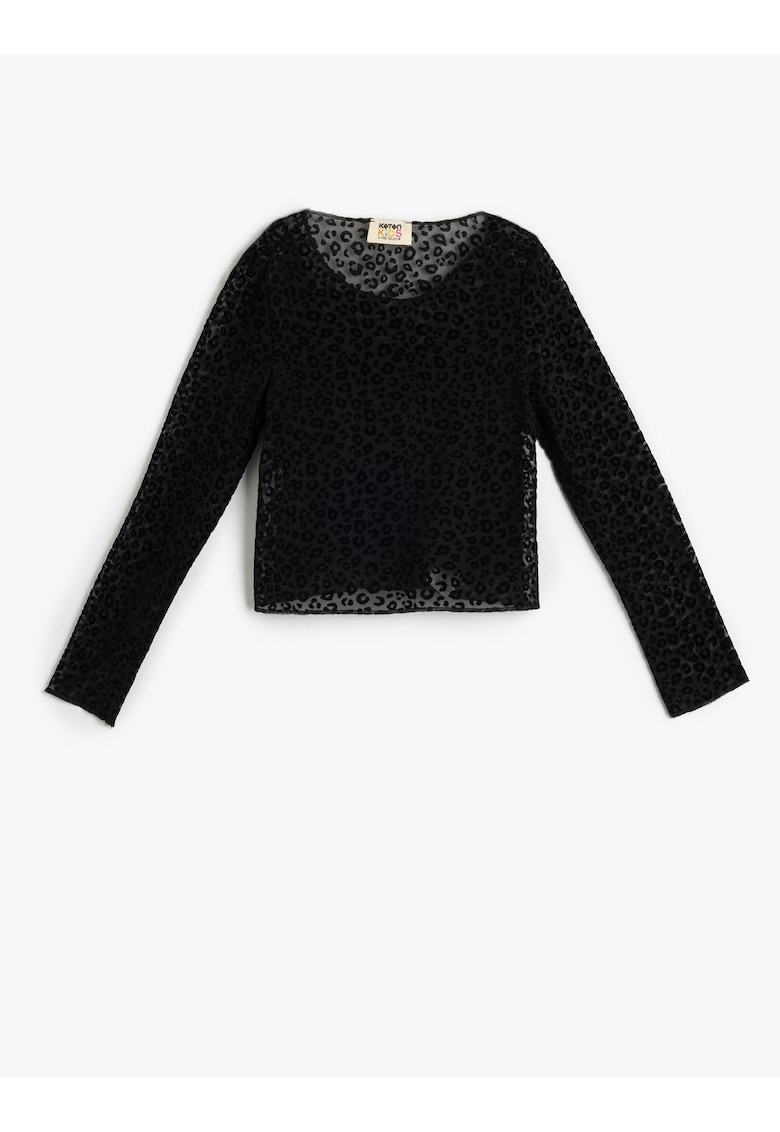 Bluza cu decolteu rotund si animal print