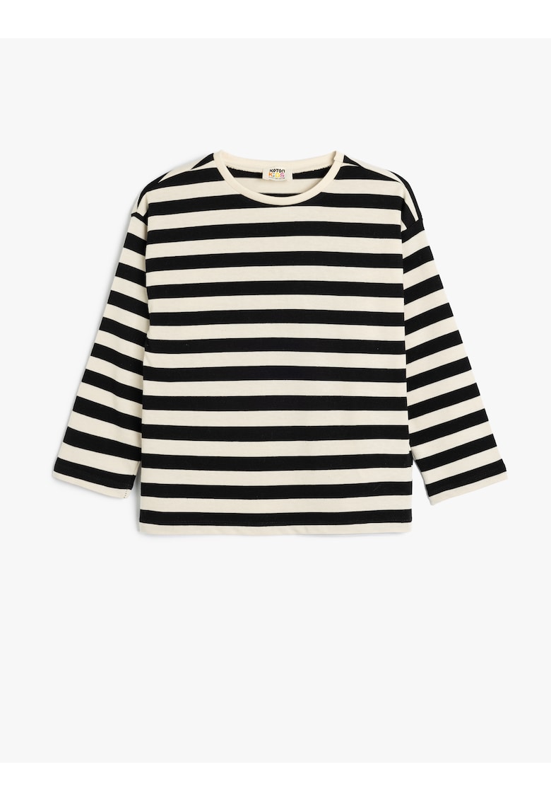 Bluza de bumbac cu dungi si decolteu rotund