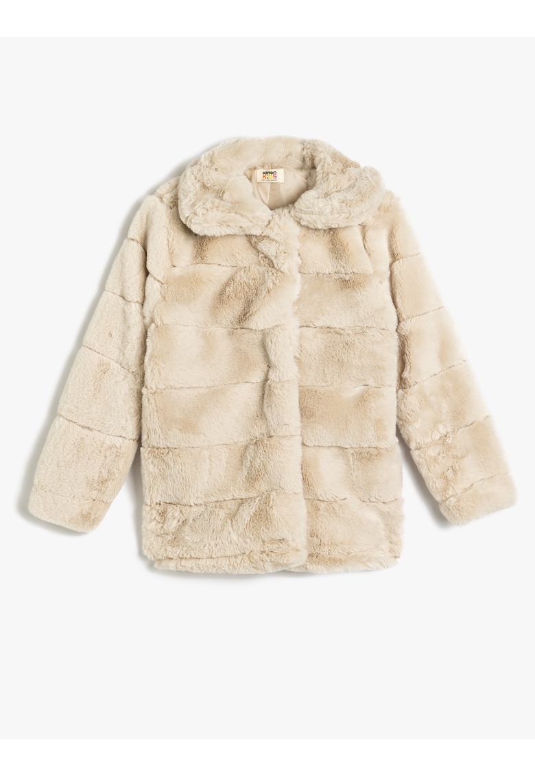 Palton cu blana sintetica si guler Peter Pan