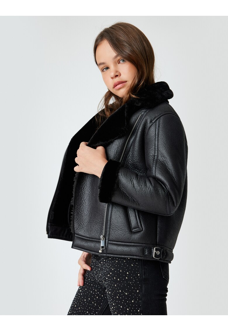 Jacheta cu captuseala de blana sintetica - Negru