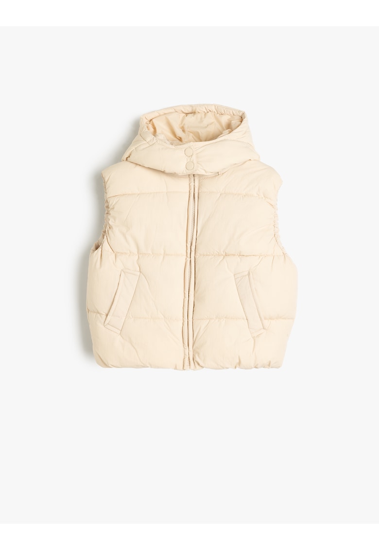 Vesta matlasata cu gluga - Alb