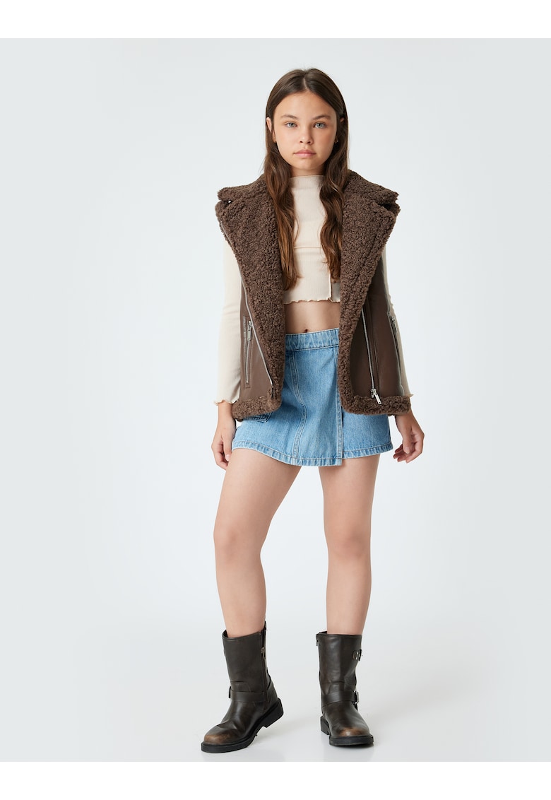 Vesta de piele ecologica cu captuseala de blana shearling sintetica
