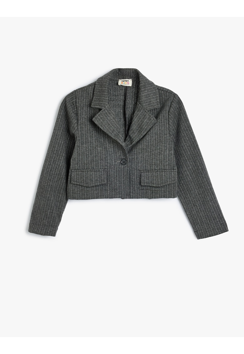 Jacheta crop cu buzunare cu clapa