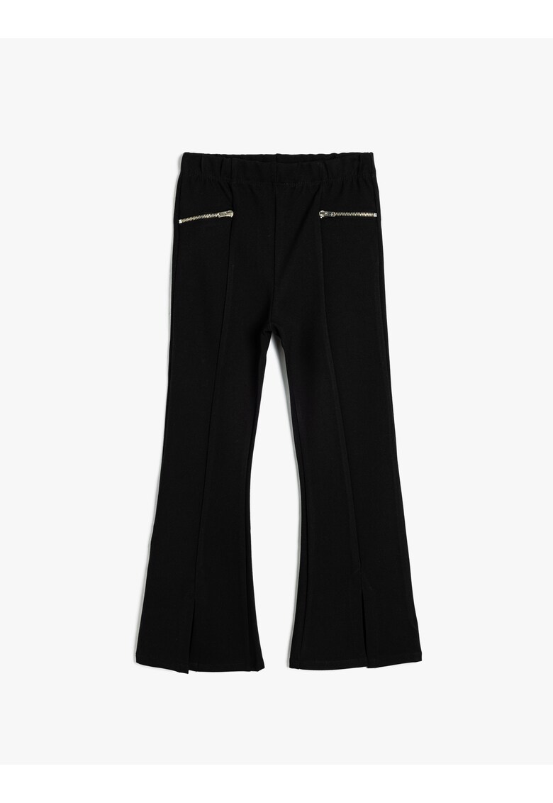 Pantaloni evazati cu model uni - Negru