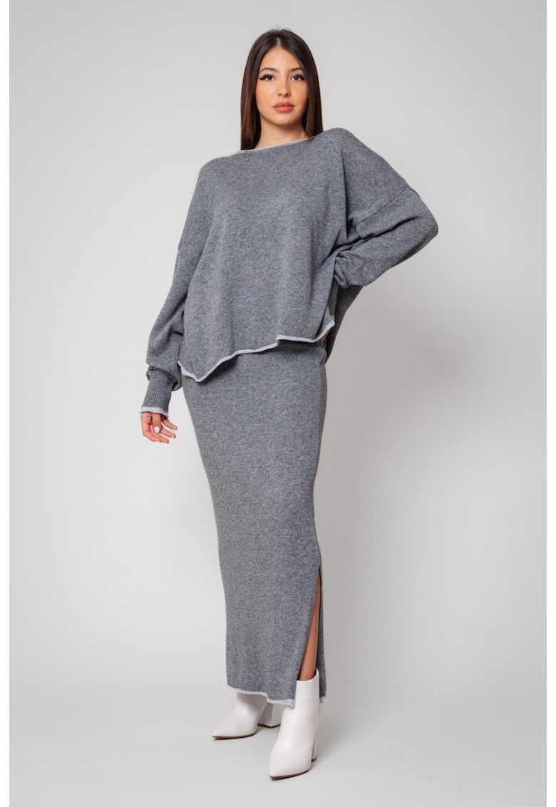 Set Sylvie cu fusta mix lana si casmir Grey 14613