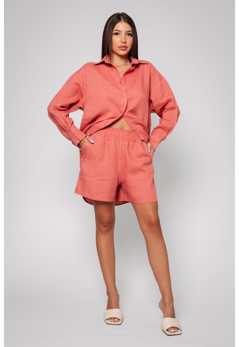 Set Amelie camasa oversized si pantalon scurt din In Powder Coral Powder Coral