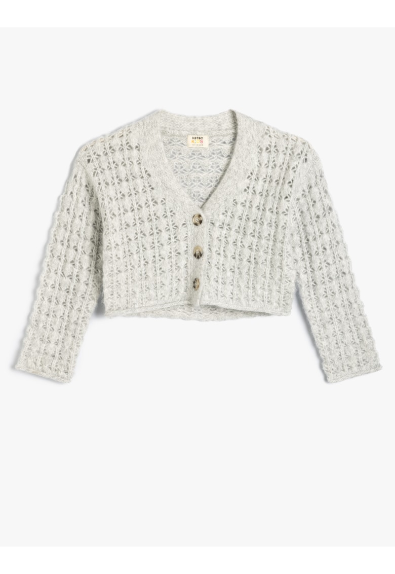 Cardigan crop cu decolteu in V si perforatii