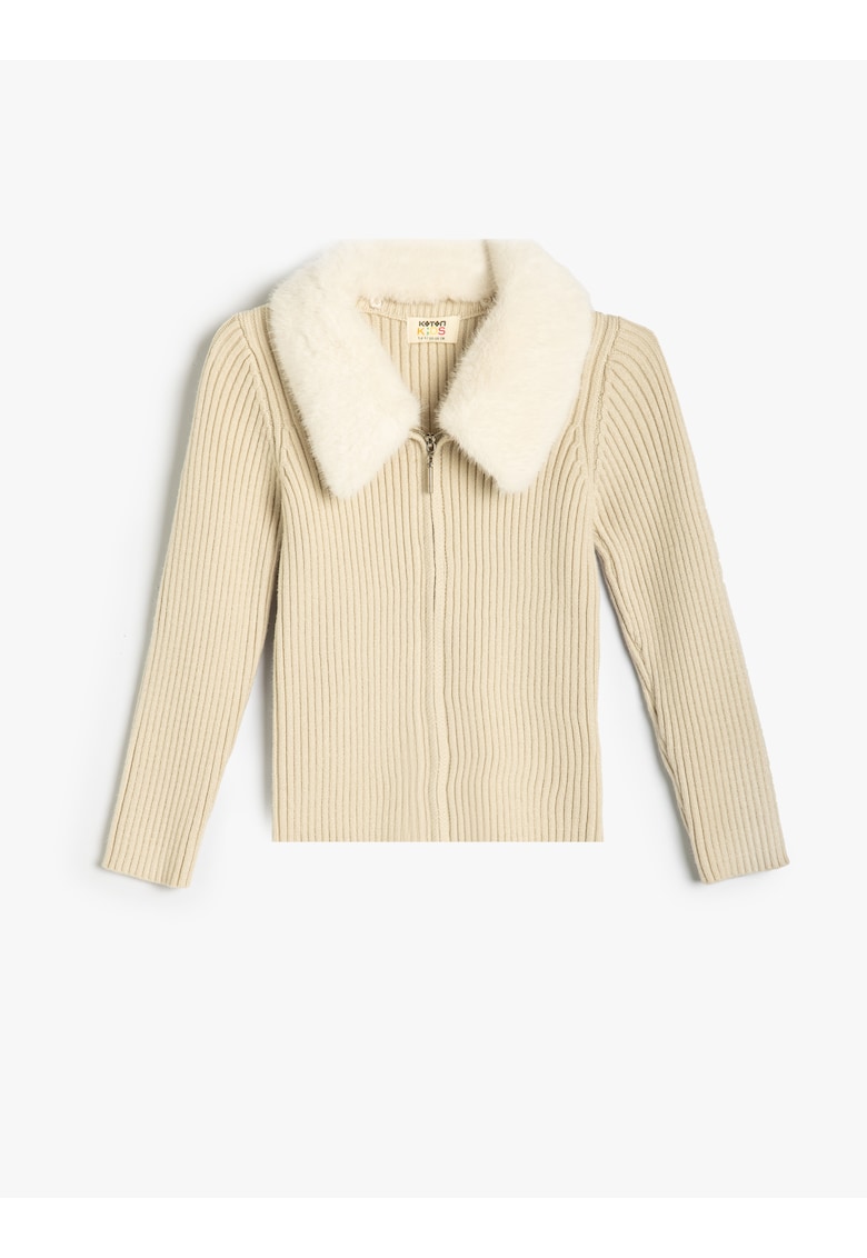 Cardigan cu guler din blana sintetica