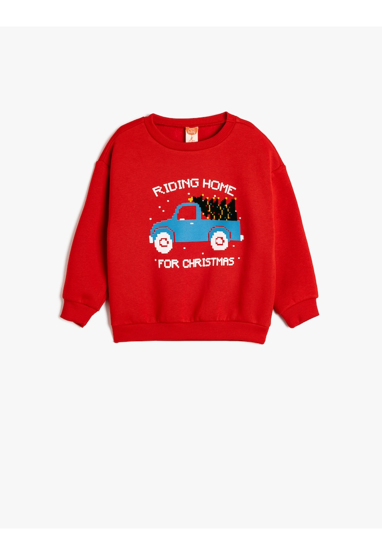 Bluza de trening cu decolteu la baza gatului si imprimeu de Craciun