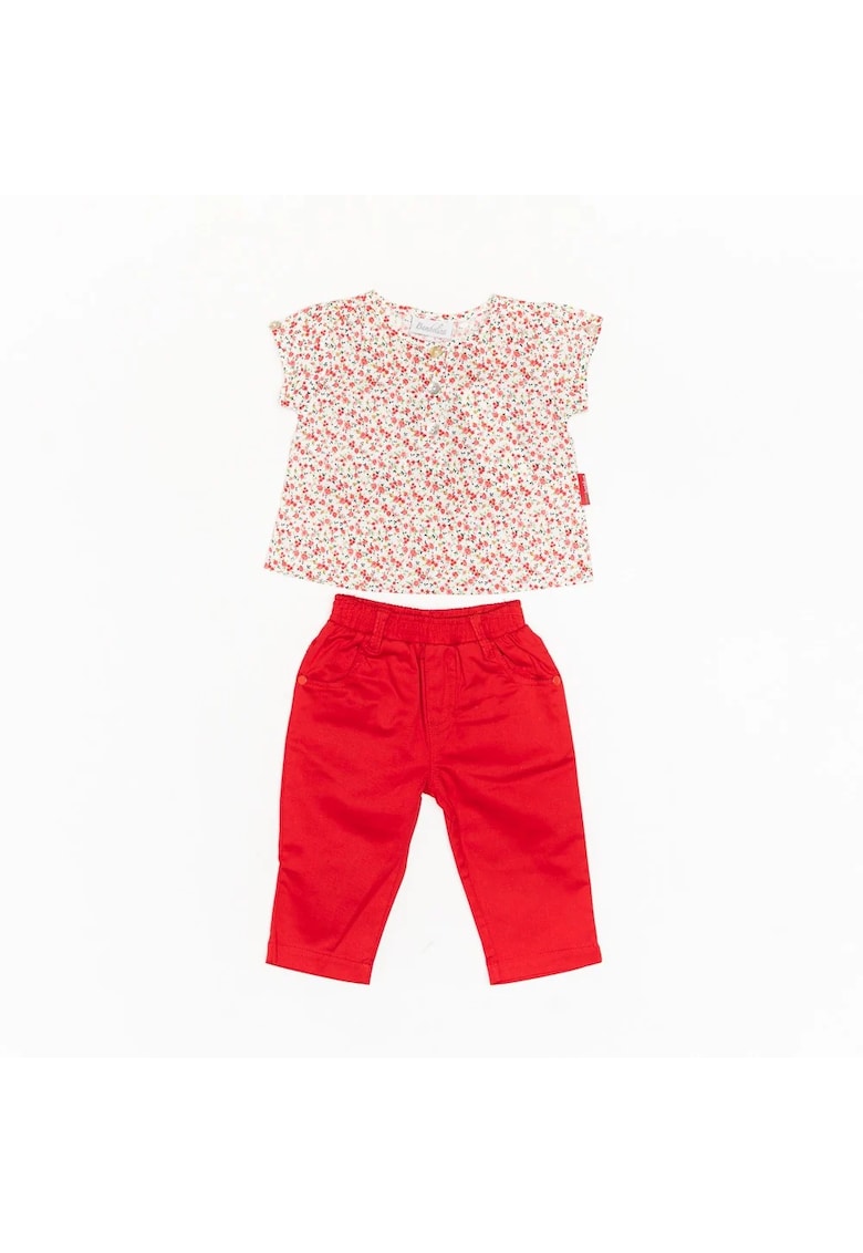 Bluza fara maneci inflorata - cu pantalon - rosu - 32215 - 86 cm - Rosu