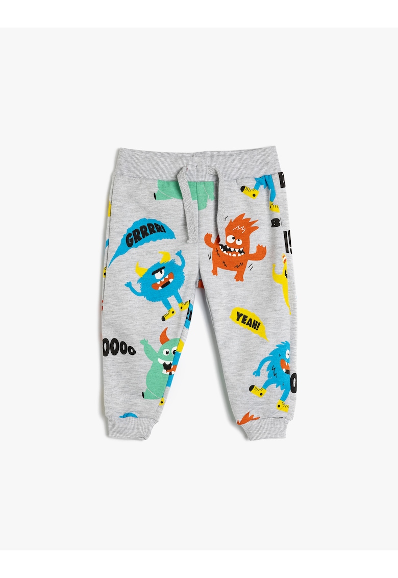 Pantaloni de trening cu imprimeu si snur de ajustare in talie