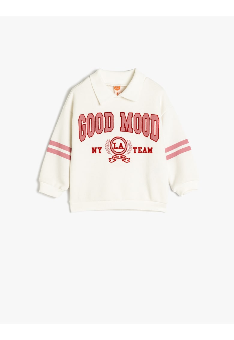 Bluza de trening cu guler polo si imprimeu text