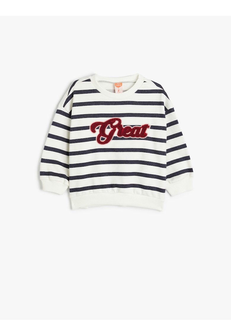 Bluza de trening cu model in dungi si aplicatie text