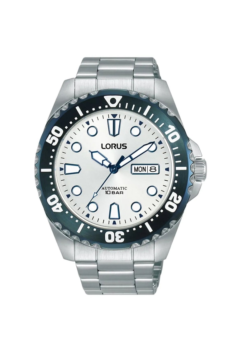 Ceas pentru barbati - automat - albastru/argintiu - 10 ATM - inox