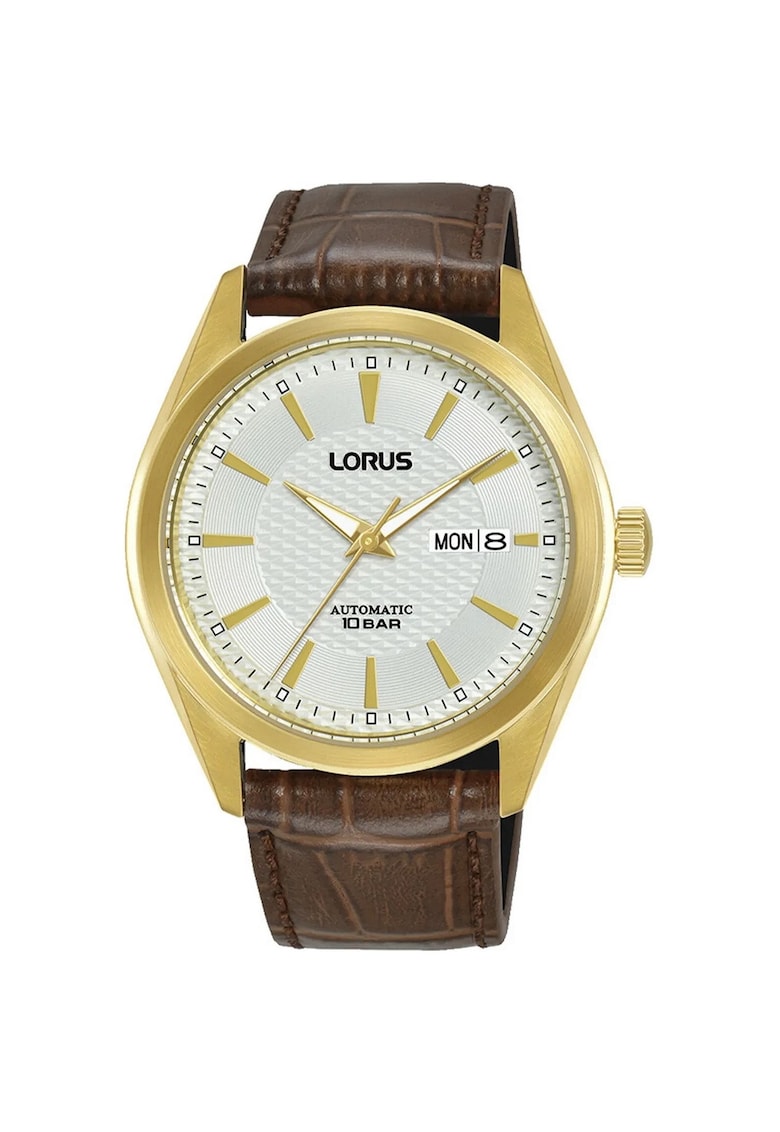 Ceas pentru barbati - cronograf - automatic - carcasa inox - curea piele - maro/auriu