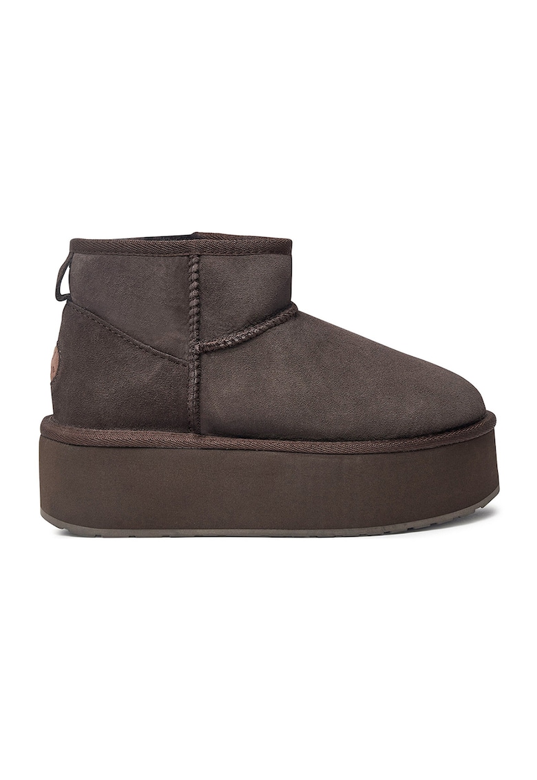 Cizme flatform de piele intoarsa - fara inchidere Stinger - Maro inchis