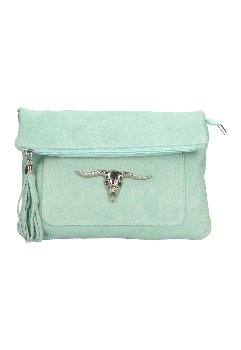 Geanta crossbody din piele intoarsa cu canaf - Albastru deschis