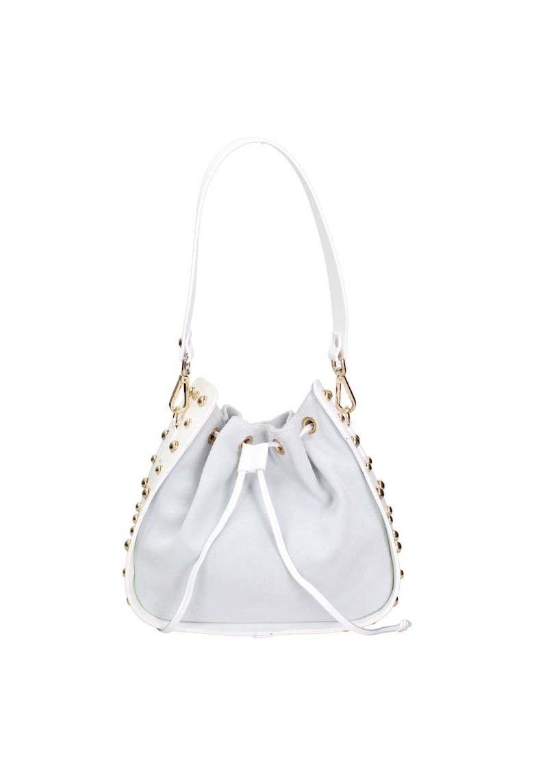 Geanta din piele intoarsa cu bareta de umar si tinte metalice