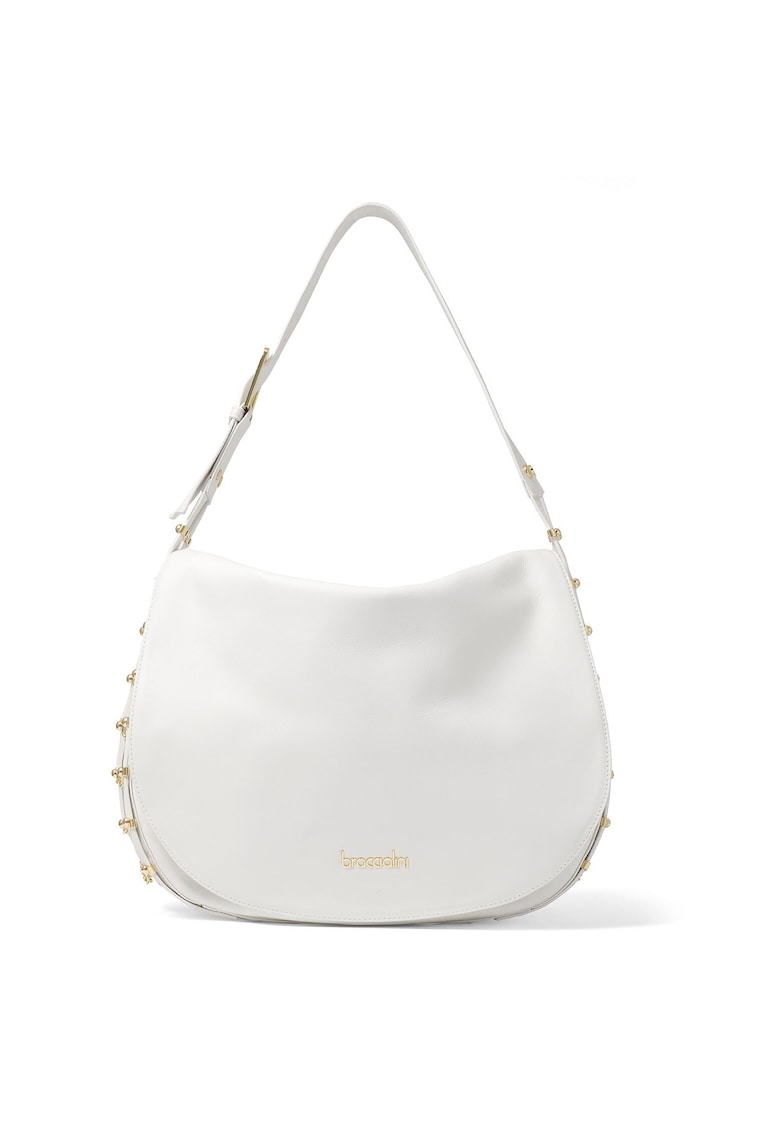 Geanta din piele cu bareta de umar si detalii cu lant