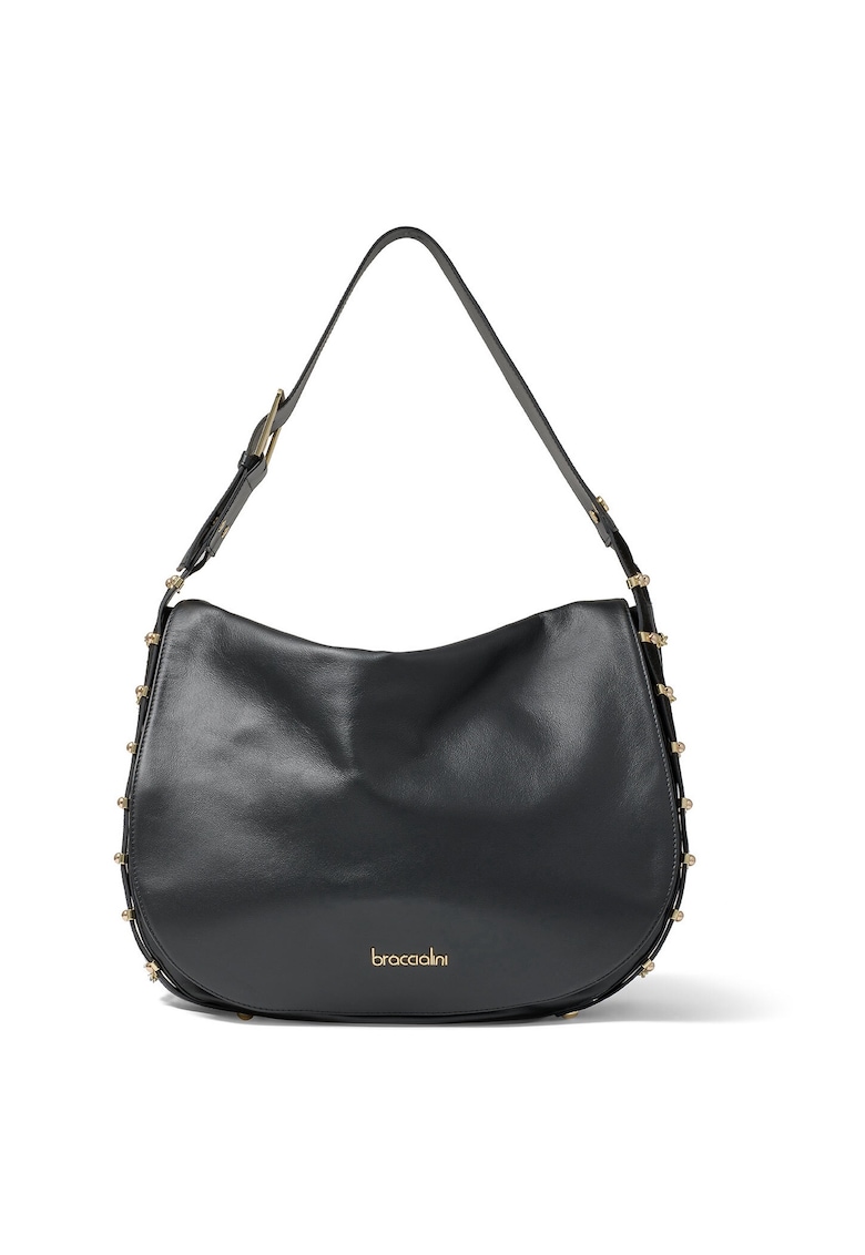 Geanta din piele cu bareta de umar si detalii cu lant